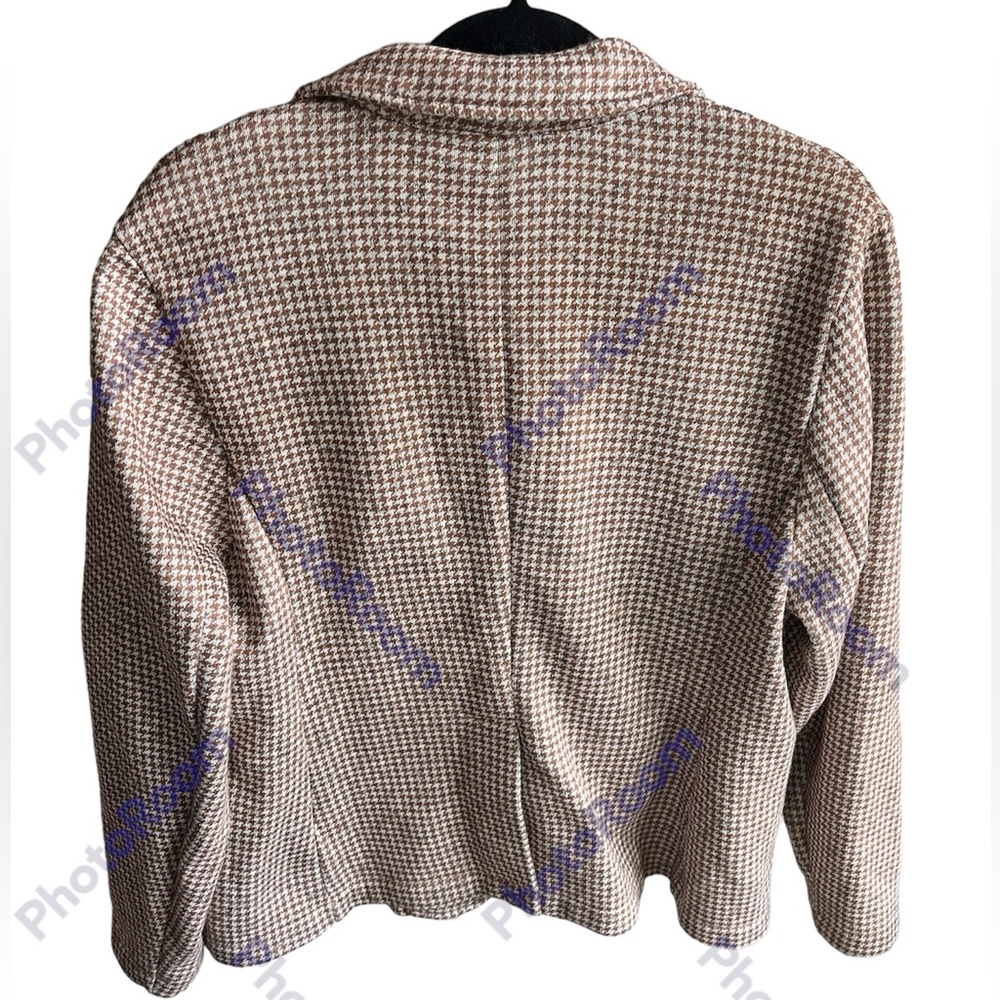 Lands End Tan White Hounds Tooth Knit Blazer Size XL/18 - Picture 3 of 9